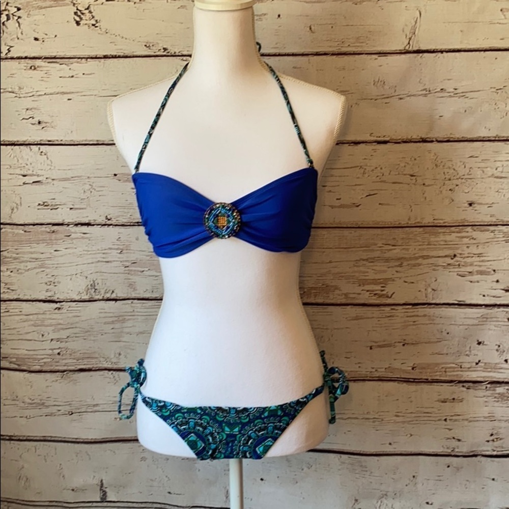 Xhiliration Blue Mosaic 2 piece Bikini